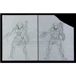 Lot #44 - AVP: ALIEN VS PREDATOR (2004) - Pair of Hand-Drawn Yautja Armor Concept Drawings