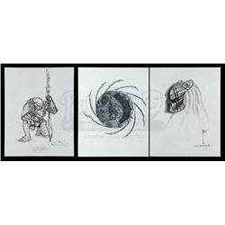 Lot #45 - AVP: ALIEN VS PREDATOR (2004) - Set of Three Hand-Illustrated Yautja Designs