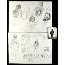 Lot #232 - EVENT HORIZON (1997) - Hand-Drawn John Mollo Spacesuit Concept Sketches and Photographs