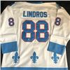 Image 1 : ERIC LINDROS SIGNED NORDIQUES JERSEY (FRAMEWORTH HOLOGRAM)