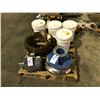 Image 1 : PALLET OF BOLT KITS, HOSE, BULDOR 5HP ELECTRIC MOTOR & MACHINE PARTS