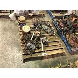 PALLET OF ASSORTED CABLE PULLS, COME-A-LONGS & CHAIN HOISTS