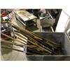 Image 1 : ASSORTED RAKES, SHOVELS, STACKING PATIO CHAIRS & YARD TOOLS ( BIN NOT INCLUDED )