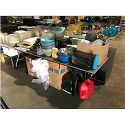 ASSORTED WHITEBOARDS & TAKE-OUT CONTAINERS AND DISHWARE