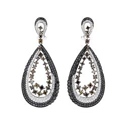 18KT White Gold 4.88 ctw Black, Brown and White Diamond Earrings