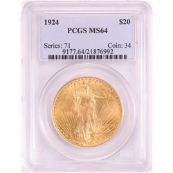 1924 $20 St. Gaudens Double Eagle Gold Coin PCGS MS64