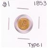 Image 1 : 1853 Type 1 $1 Liberty Head Gold Dollar Coin