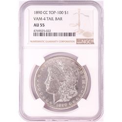 1890-CC Top 100 VAM-4 Tail Bar $1 Morgan Silver Dollar Coin NGC AU55