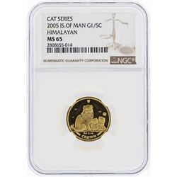 2005 Isle of Man 1/5 Crown Himalayan Gold Coin NGC MS65