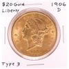 Image 1 : 1906-D $20 Type 3 Liberty Head Double Eagle Gold Coin