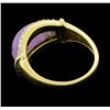 Image 3 : 14KT Yellow Gold Ladies 0.10 ctw Diamond and Lavender Jade Ring