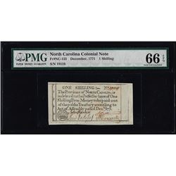 December, 1771 North Carolina 1 Shilling Colonial Currency Note PMG Gem Unc. 66EPQ