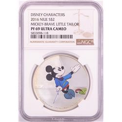 2016 Niue $2 Proof Disney Mickey-Brave Little Tailor Silver Coin NGC PF69 Ultra Cameo