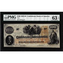 1862 $100 Confederate States of America Note T-41 PMG Choice Uncirculated 63EPQ