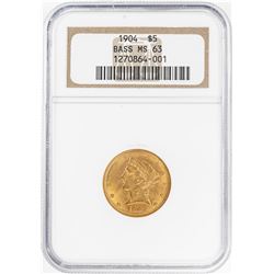 1904 $5 Liberty Head Half Eagle Gold Coin NGC MS63 Bass Collection