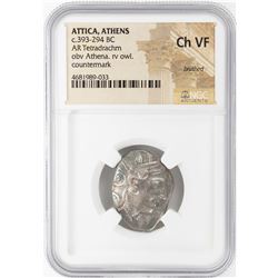 393-294 BC Attica Athens AR Tetradrachm Athena Owl Coin NGC CH VF