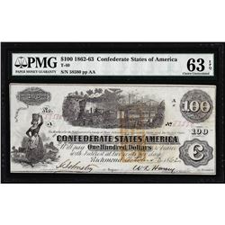 1862 $100 Confederate States of America Note T-40 PMG Choice Uncirculated 63EPQ
