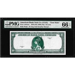 1929 10 Unit American Bank Note Co. "Test Note" PMG Gem Uncirculated 66EPQ