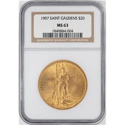 1907 $20 St. Gaudens Double Eagle Gold Coin NGC MS63