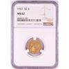 Image 1 : 1927 $2 1/2 Indian Head Quarter Eagle Gold Coin NGC MS62