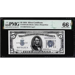 1934 $5 Silver Certificate Note Fr.1650 PMG Gem Uncirculated 66EPQ