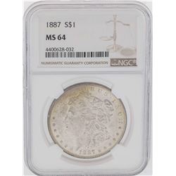 1887 $1 Morgan Silver Dollar Coin NGC MS64