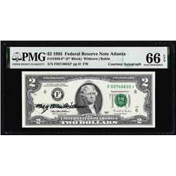 1995 $2 Federal Reserve Star Note PMG Gem Uncirculated 66EPQ Courtesy Autograph