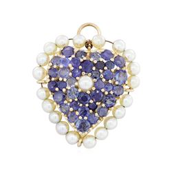 14KT Yellow Gold 6.48 ctw Sapphire and Pearl Pin