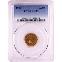 1909 $2 1/2 Indian Head Quarter Eagle Gold Coin PCGS AU55