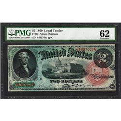 1869 $2 Rainbow Legal Tender Note Fr.42 PMG Uncirculated 62