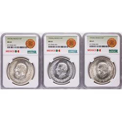 Lot of 1951Mo-1953Mo Mexico 5 Pesos Silver Coins NGC MS63