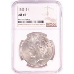 1925 $1 Peace Silver Dollar Coin NGC MS64