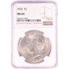 Image 1 : 1925 $1 Peace Silver Dollar Coin NGC MS64