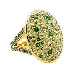 18KT Yellow Gold 2.78 ctw Tsavorite, Emerald and Diamond Ring