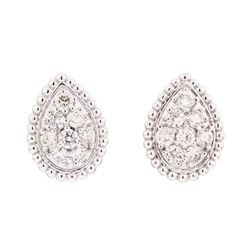 14KT White Gold 0.93 ctw Diamond Pear Shaped Cluster Stud Earrings