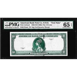 1929 10 Unit American Bank Note Co.  Test Note  PMG Gem Uncirculated 65EPQ