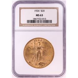 1924 $20 St. Gaudens Double Eagle Gold Coin NGC MS63