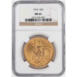 1924 $20 St. Gaudens Double Eagle Gold Coin NGC MS62