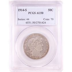 1914-S Barber Half Dollar Coin PCGS AU50