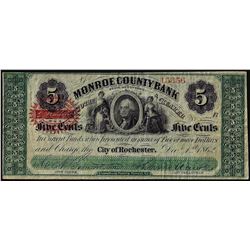 1862 Five Cents Monroe County Bank City of Rochester, New York Obsolete Note
