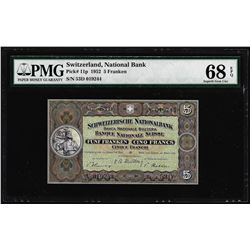 1952 Switzerland 5 Franken Note Pick# 11p PMG Superb Gem Uncirculated 68EPQ