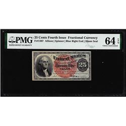 1863 25 Cents Fourth Issue Fractional Note Fr.1307 PMG Choice Uncirculated 64EPQ