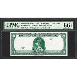 1929 10 Unit American Bank Note Co. "Test Note" PMG Gem Uncirculated 66EPQ