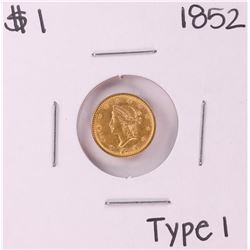 1852 Type 1 $1 Liberty Head Gold Dollar Coin