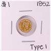 Image 1 : 1852 Type 1 $1 Liberty Head Gold Dollar Coin