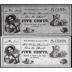 Lot of (2) January 1, 1862 Five Cents West Northfield Scrip Notes