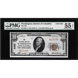 1929 $10 The NB Washington, D.C. CH# 3425 National Note PMG About Uncirculated 55EPQ