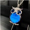 Image 1 : Semi-Precious Blue Stone Owl Pendant Cuban Chain
