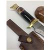 Image 3 : 13" Inlaid Wood & Brass Handle Damascus Hunting Knife