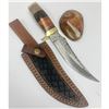 Image 1 : 10" Inlaid Wood & Brass Handle Damascus Hunting Knife